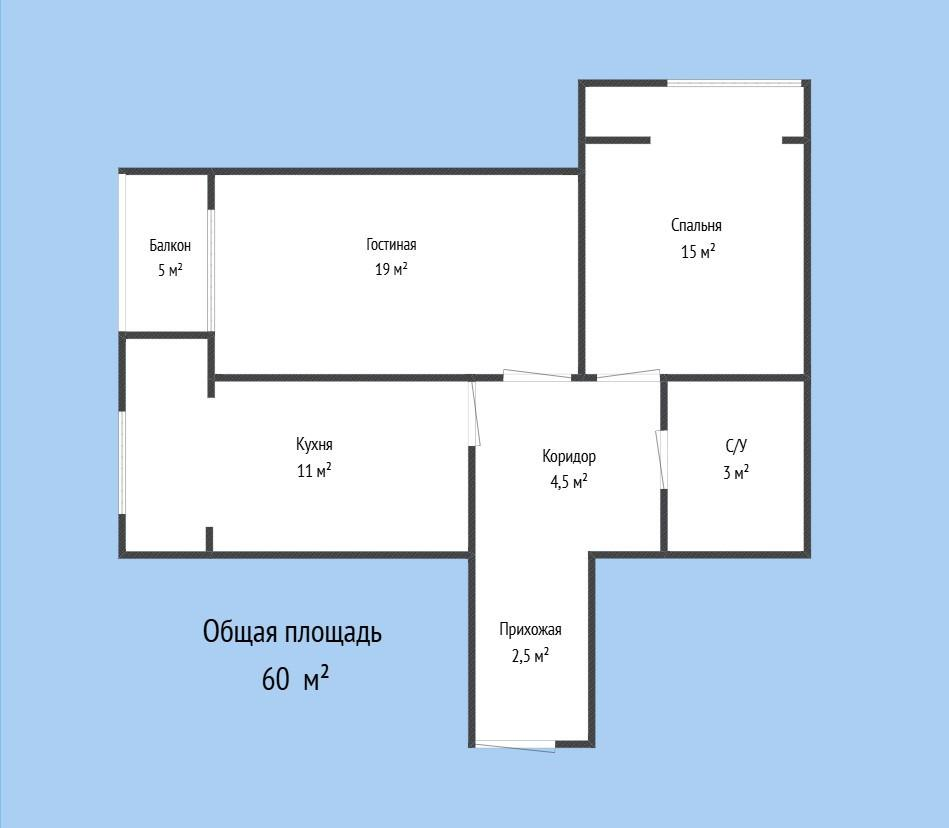 2-комнатная 60 м2 в ЖК undefined корпус null этаж 10