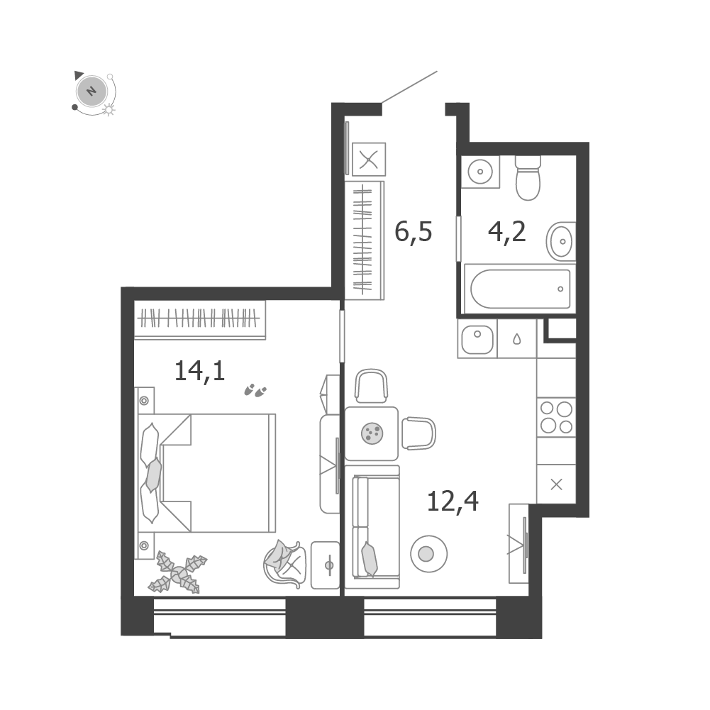 1-комнатная 37 м2 в ЖК Shagal корпус null этаж 2