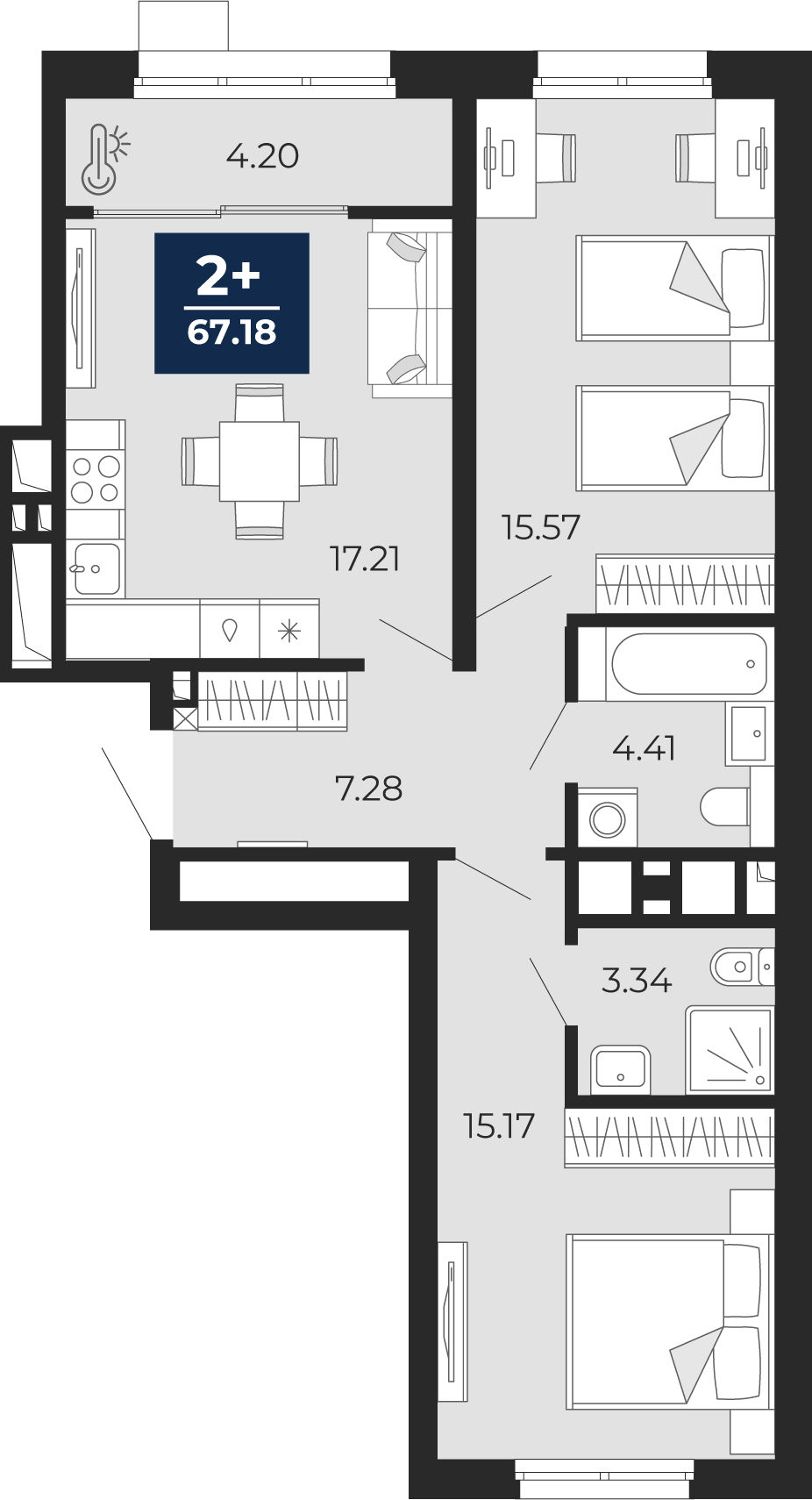 2-комнатная 67 м2 в ЖК Беринг корпус null этаж 10