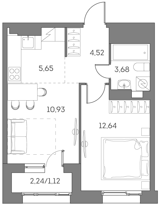 Студия 38 м2 в ЖК Аквилон Beside 2.0 корпус null этаж 14