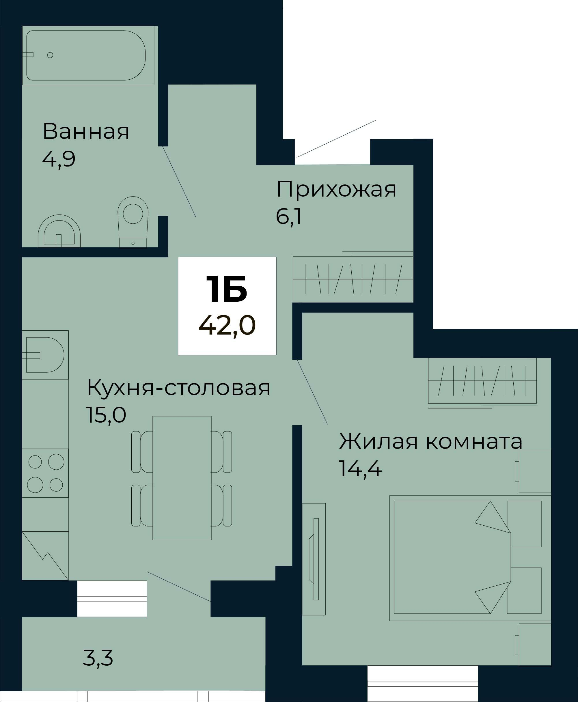1-комнатная 42 м2 в ЖК Ривьера.Айвазовский корпус null этаж 20