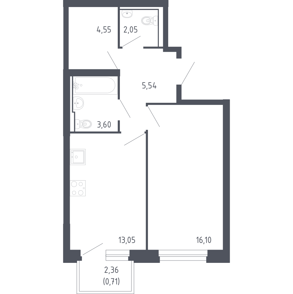 1-комнатная 45 м2 в ЖК Сердце Сахалина корпус null этаж 3