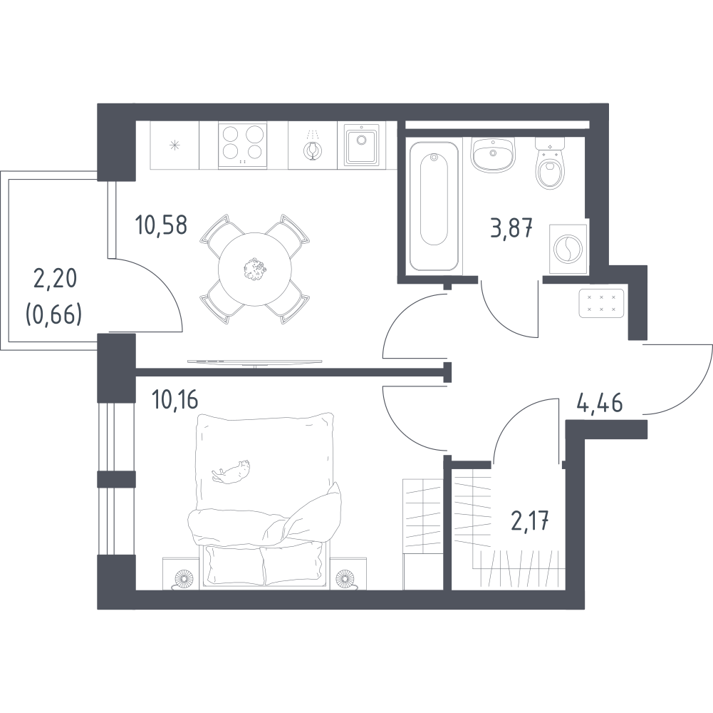 1-комнатная 31 м2 в ЖК Квартал Авиаторов корпус null этаж 7