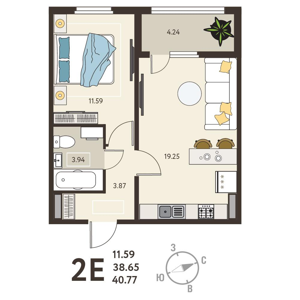 1-комнатная 40 м2 в ЖК Инстеп.Сити корпус null этаж 13