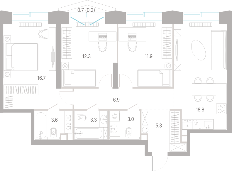 3-комнатная 82 м2 в ЖК КОД Сокольники корпус null этаж 6