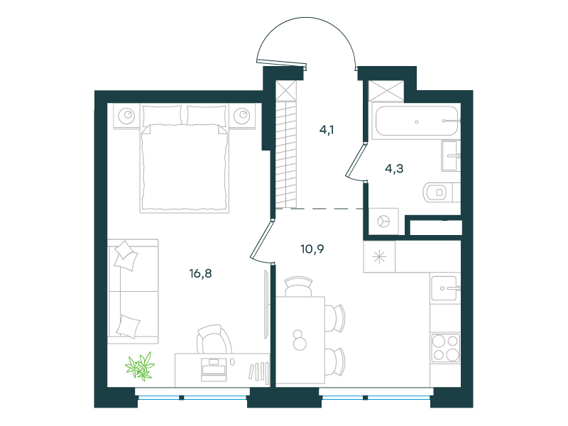 1-комнатная 36 м2 в ЖК Левел Лесной корпус null этаж 7
