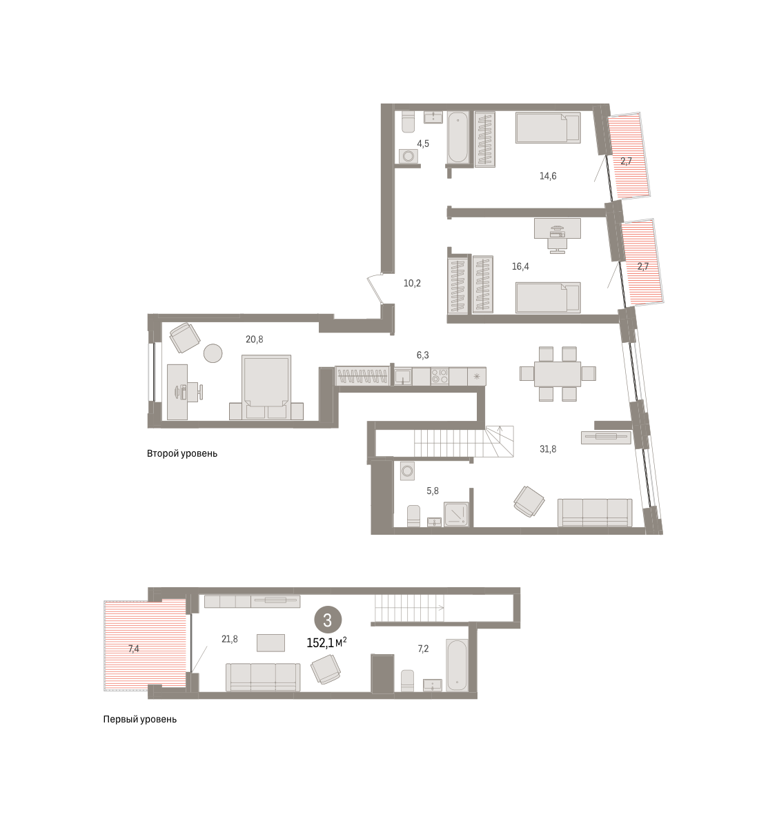 3-комнатная 150 м2 в ЖК Речной порт корпус null этаж 3