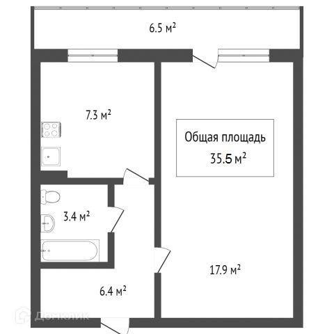 1-комнатная 35.5 м2 в ЖК undefined корпус null этаж 7