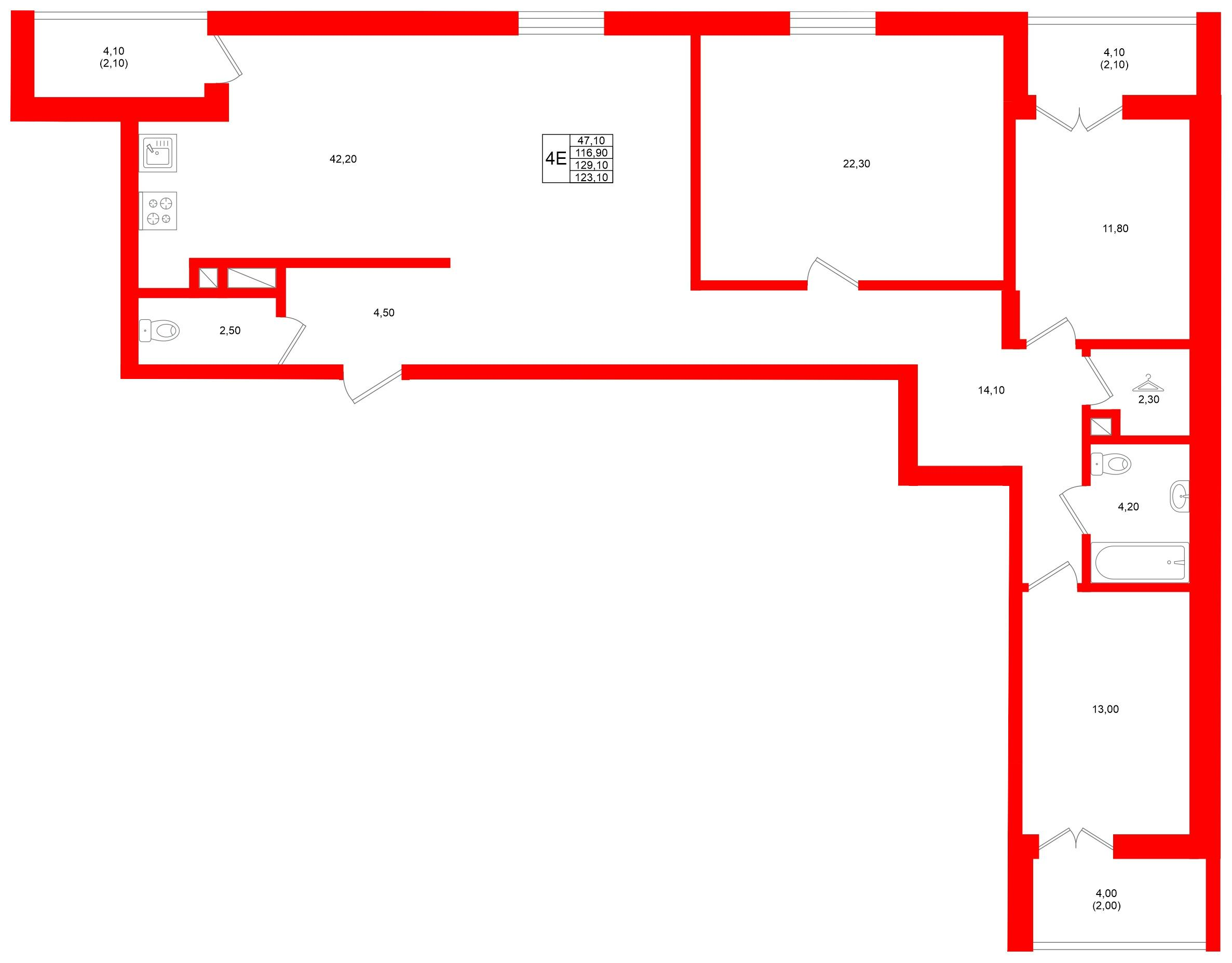3-комнатная 123 м2 в ЖК Фридланд корпус null этаж 5
