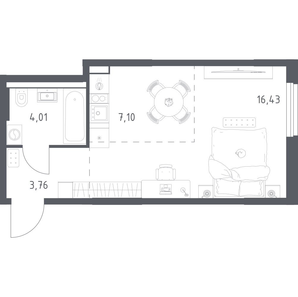 1-комнатная 31 м2 в ЖК Урбан Тау корпус null этаж 8