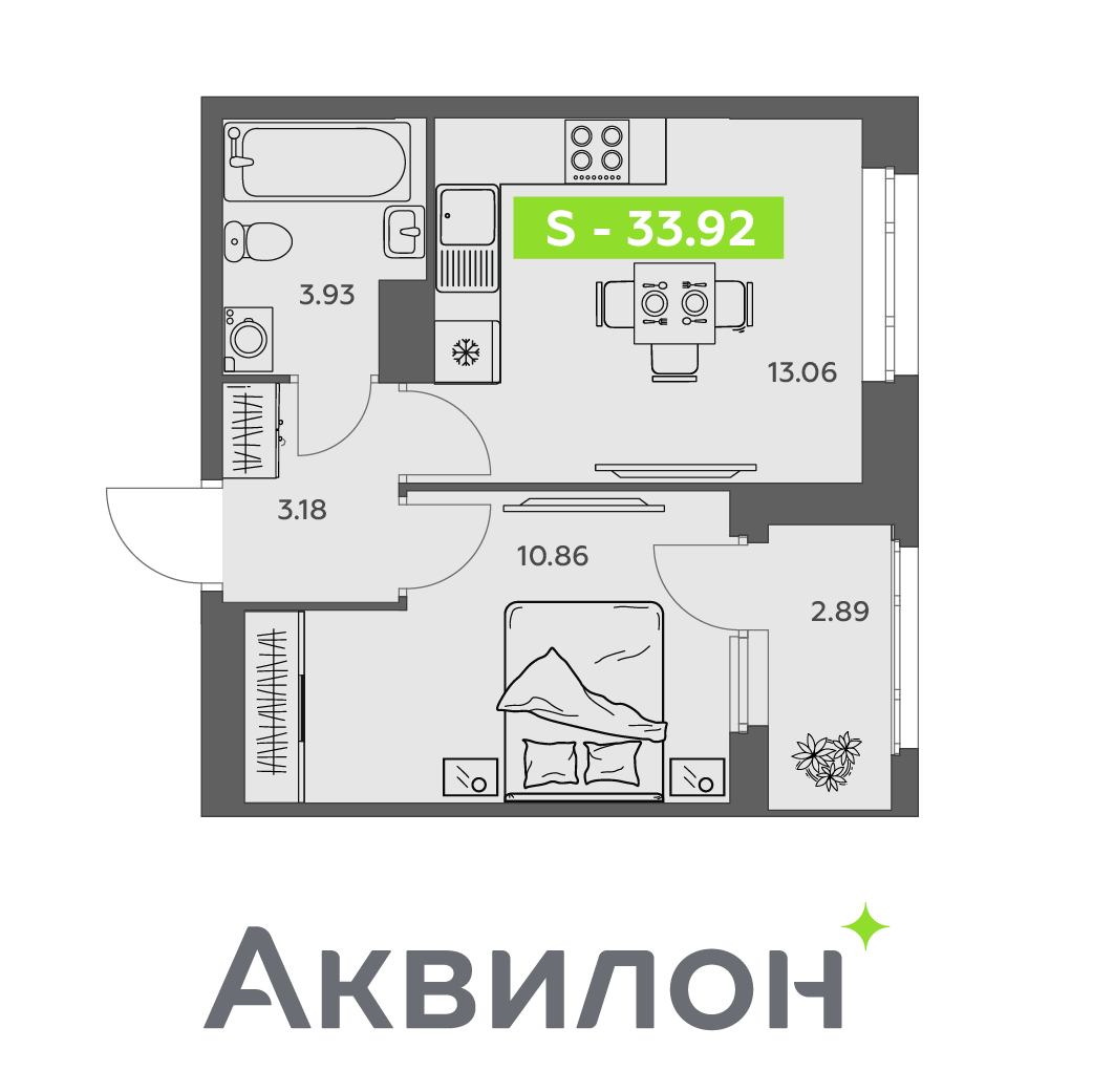 Студия 33 м2 в ЖК Аквилон АКВАРТАЛ корпус null этаж 6