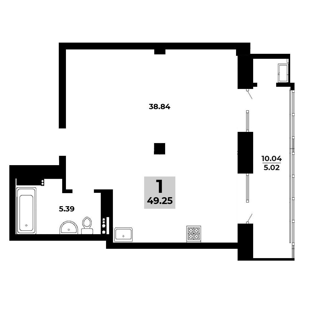 1-комнатная 45.5 м2 в ЖК undefined корпус null этаж 14