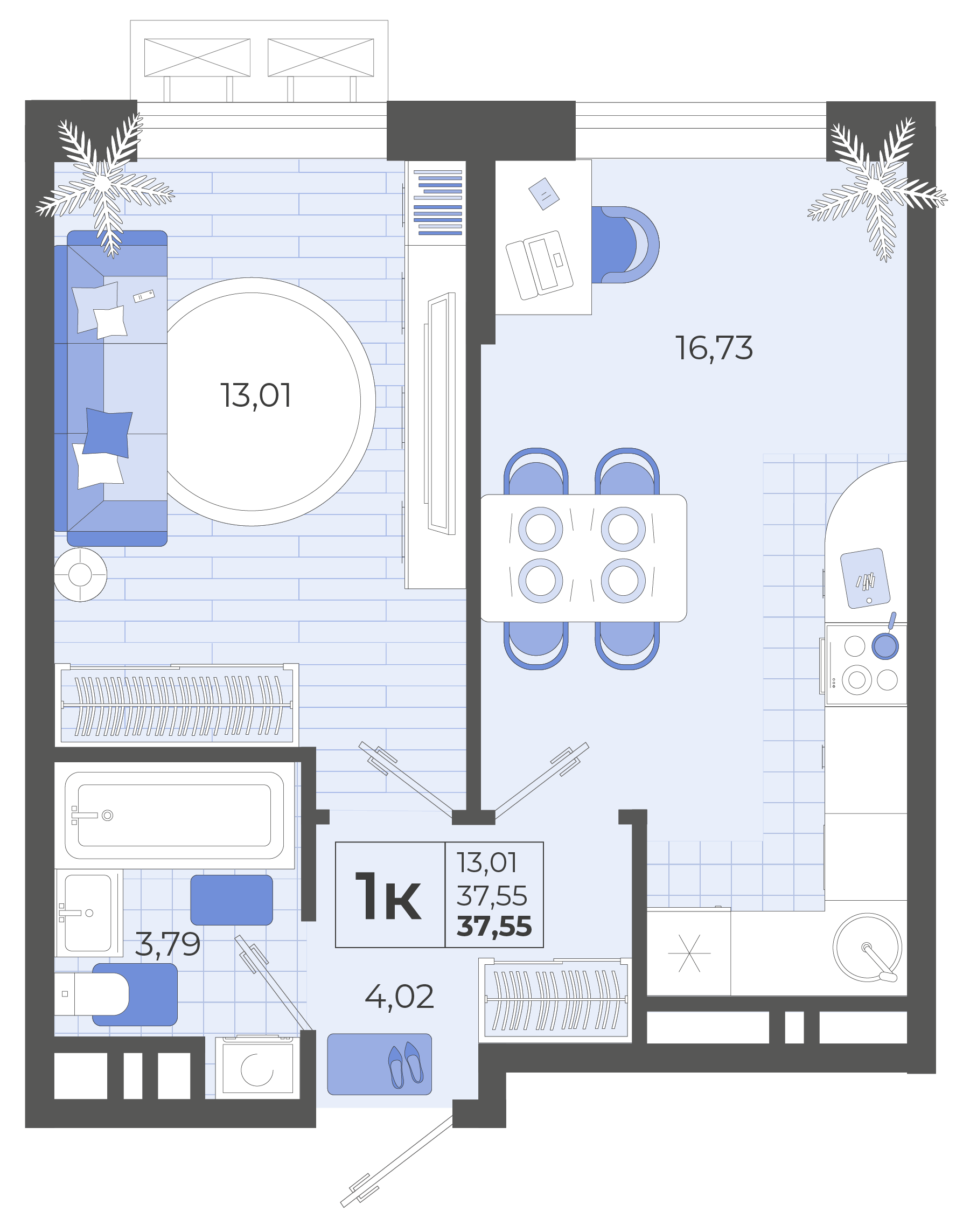 1-комнатная 37 м2 в ЖК Высочество корпус null этаж 8