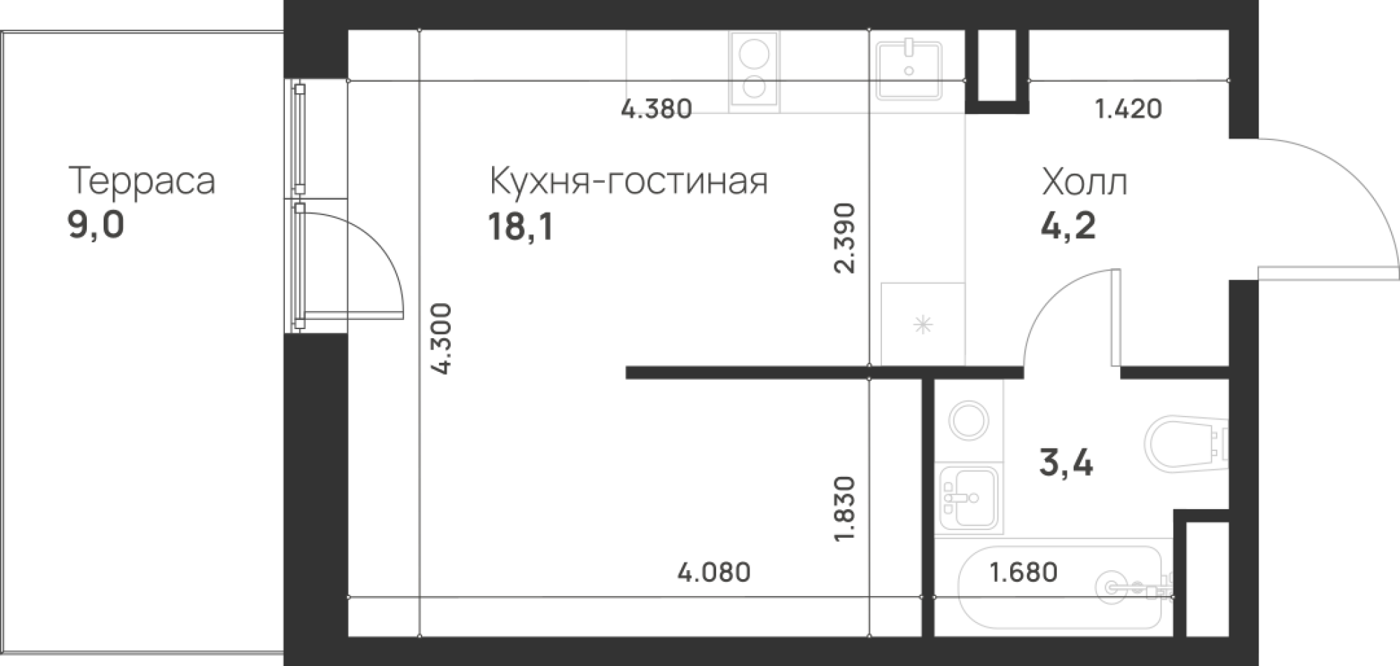 Студия 28 м2 в ЖК Foreville корпус null этаж 1