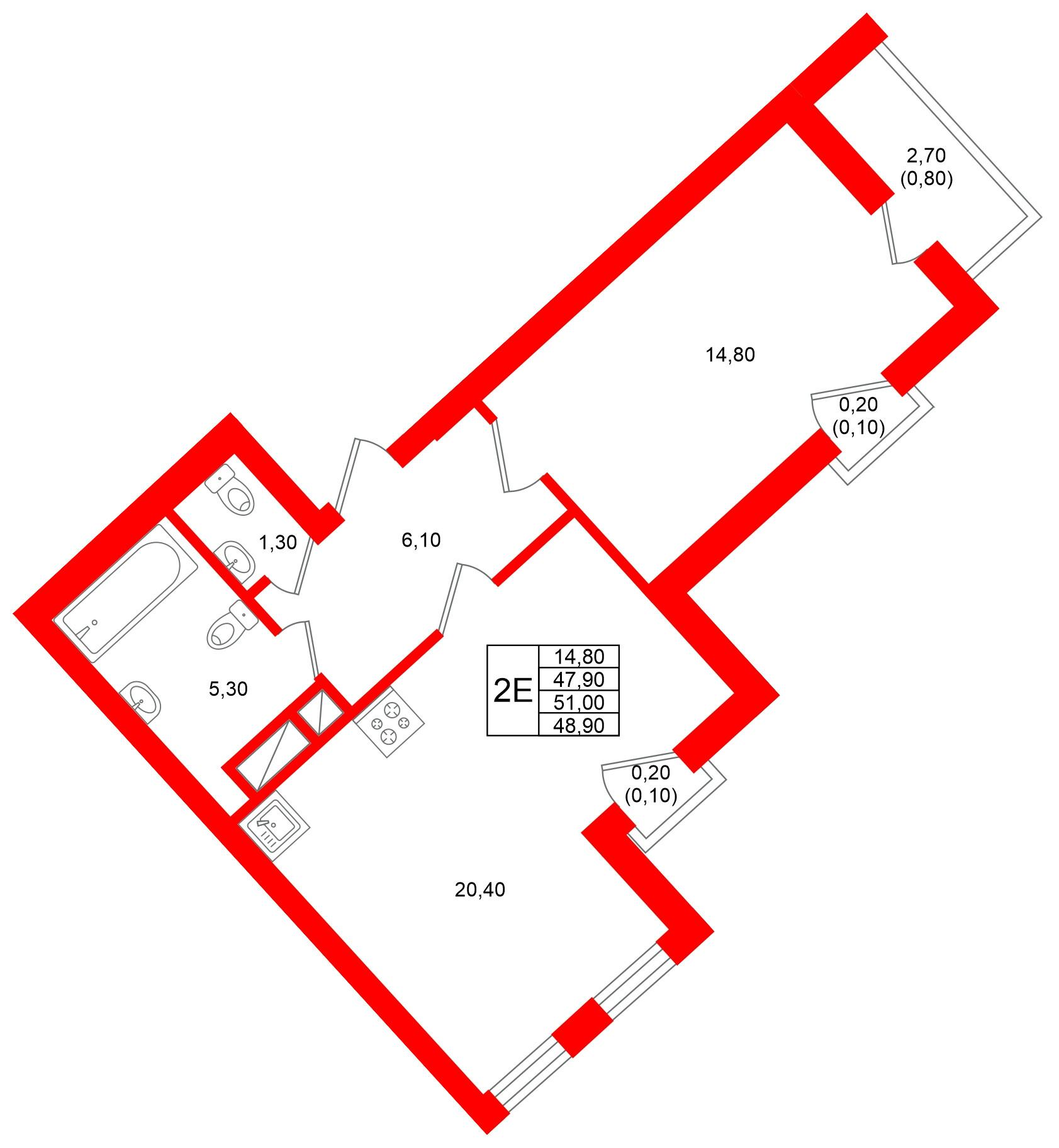 1-комнатная 48 м2 в ЖК Фридланд корпус null этаж 6