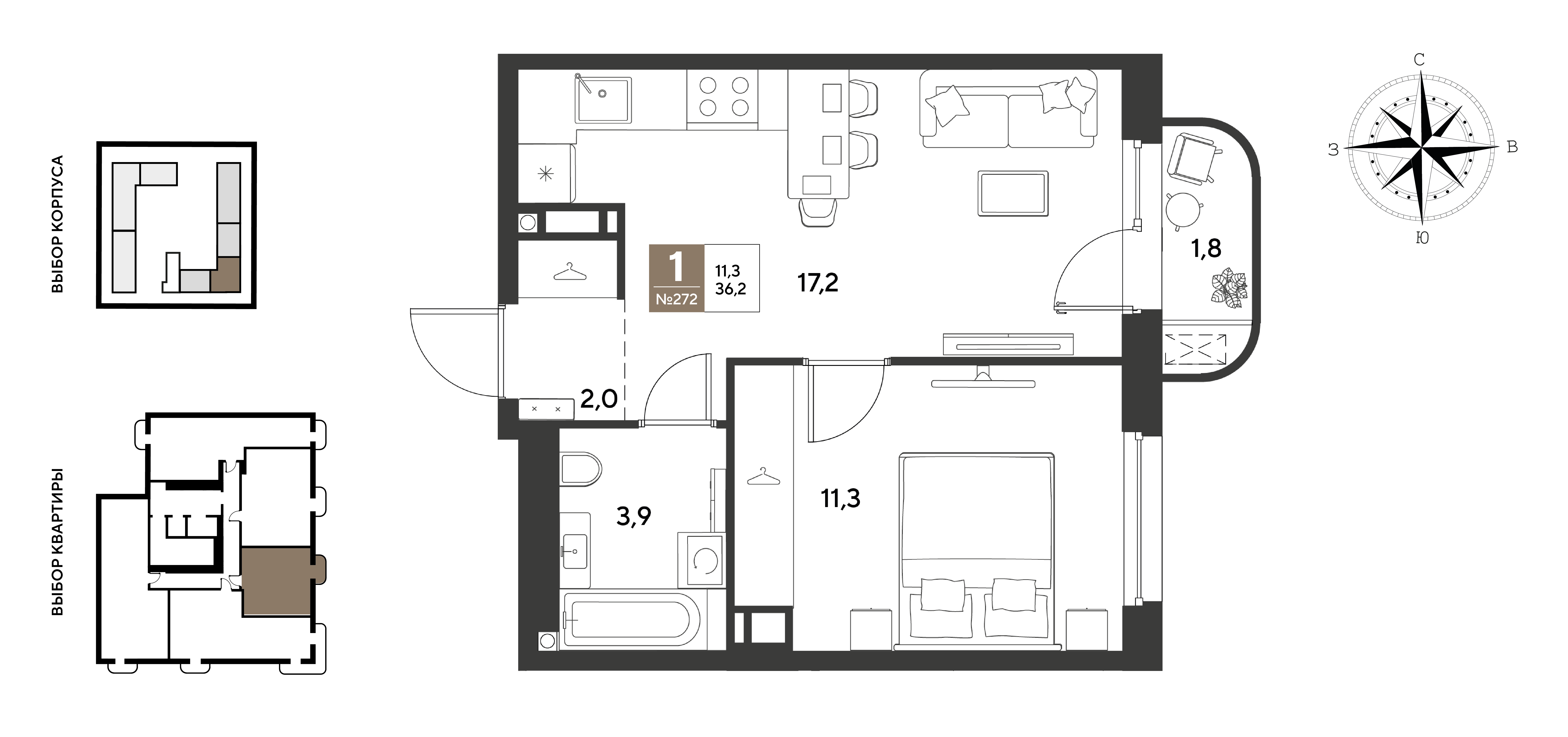 1-комнатная 36 м2 в ЖК ГРЭЙД корпус null этаж 7