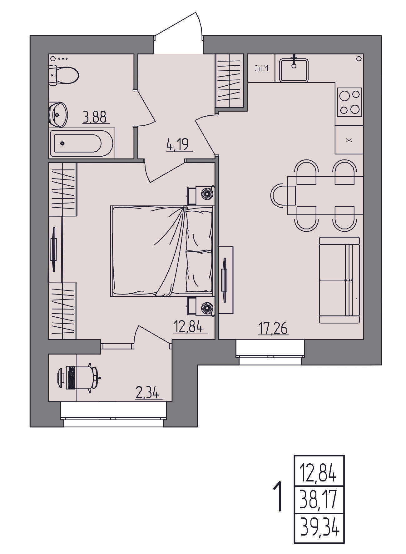 1-комнатная 39 м2 в ЖК Герои поколений корпус null этаж 3