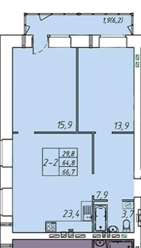 2-комнатная 66.7 м2 в ЖК undefined корпус null этаж 10