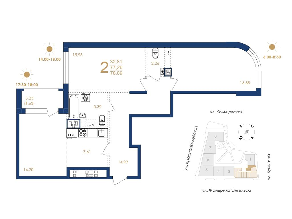 2-комнатная 78 м2 в ЖК Дом на Фридриха Энгельса корпус null этаж 5