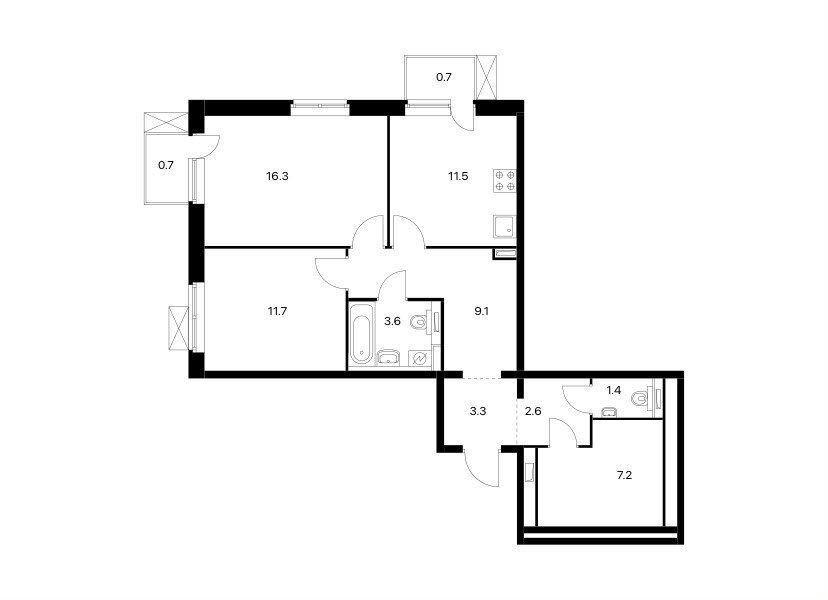 2-комнатная 66.7 м2 в ЖК undefined корпус null этаж 4