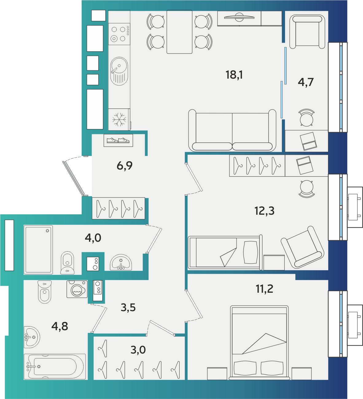 2-комнатная 68 м2 в ЖК Экополис корпус null этаж 1