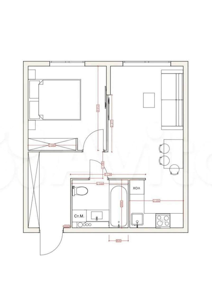 2-комнатная 44 м2 в ЖК undefined корпус null этаж 4