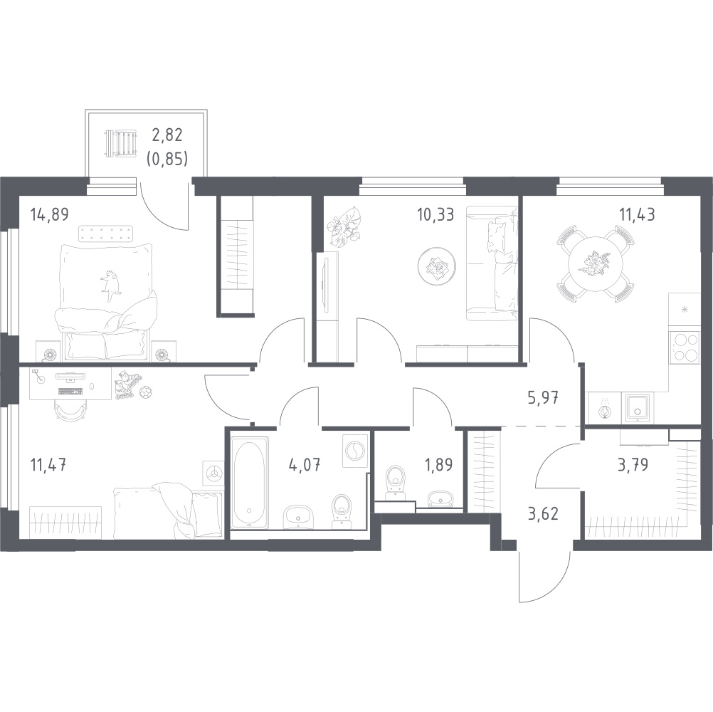 3-комнатная 68 м2 в ЖК Донские Легенды корпус null этаж 12