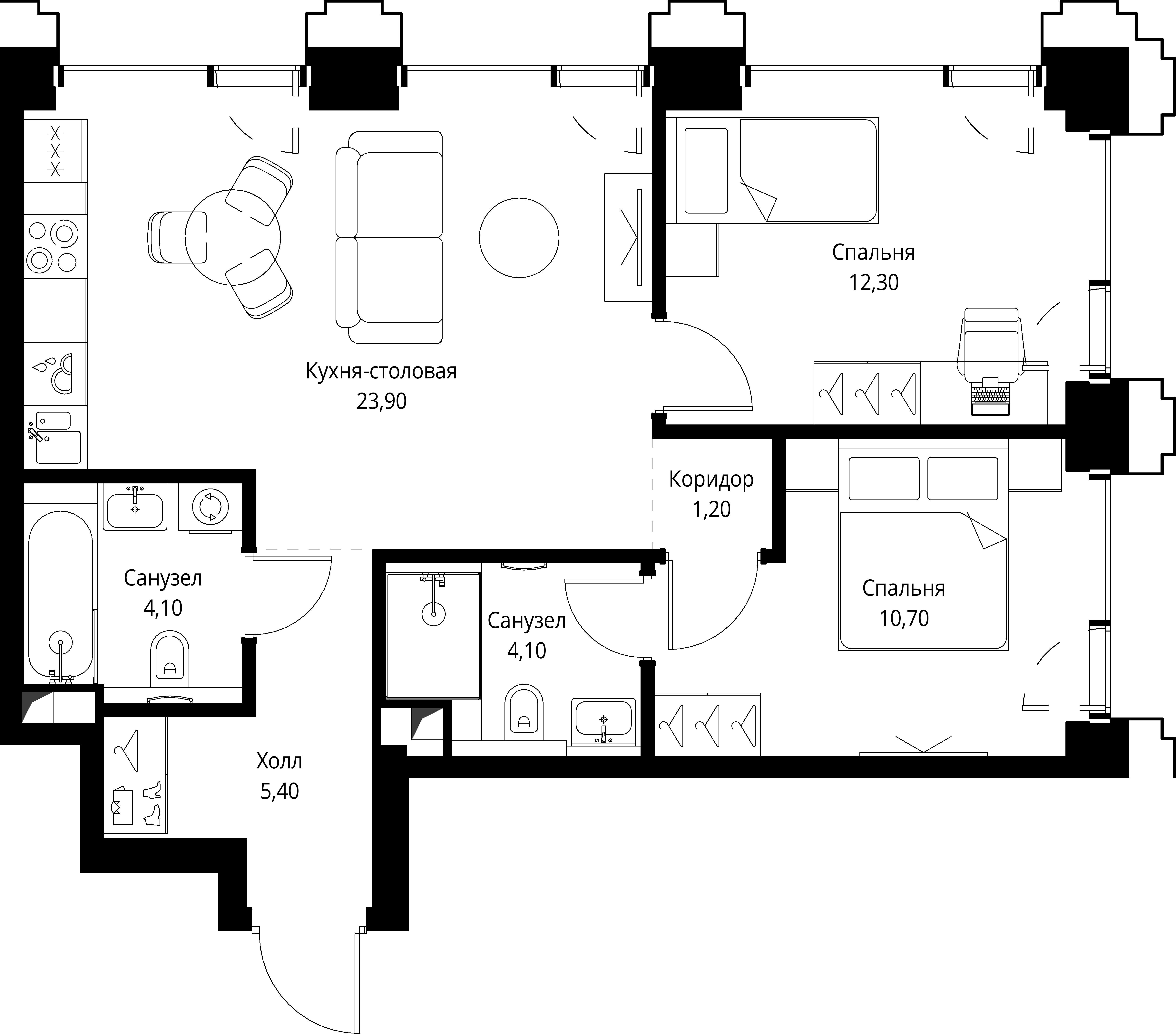 2-комнатная 61 м2 в ЖК SET корпус null этаж 9