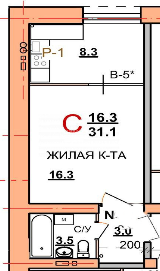 1-комнатная 32 м2 в ЖК undefined корпус null этаж 3