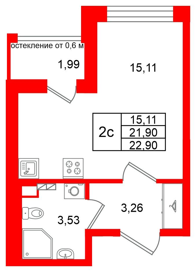 Студия 21 м2 в ЖК Универ Сити корпус null этаж 2