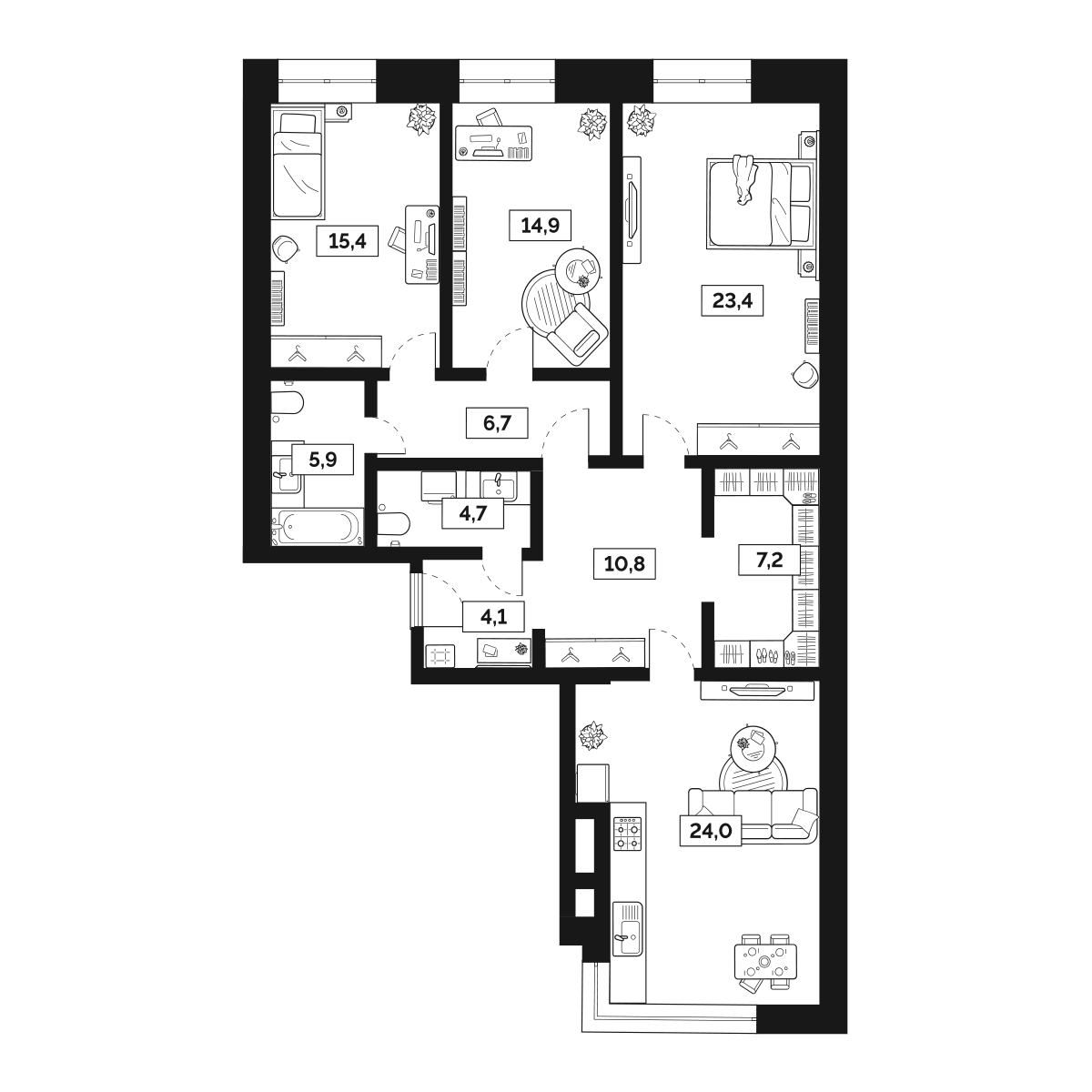 3-комнатная 117 м2 в ЖК Лайм корпус null этаж 3