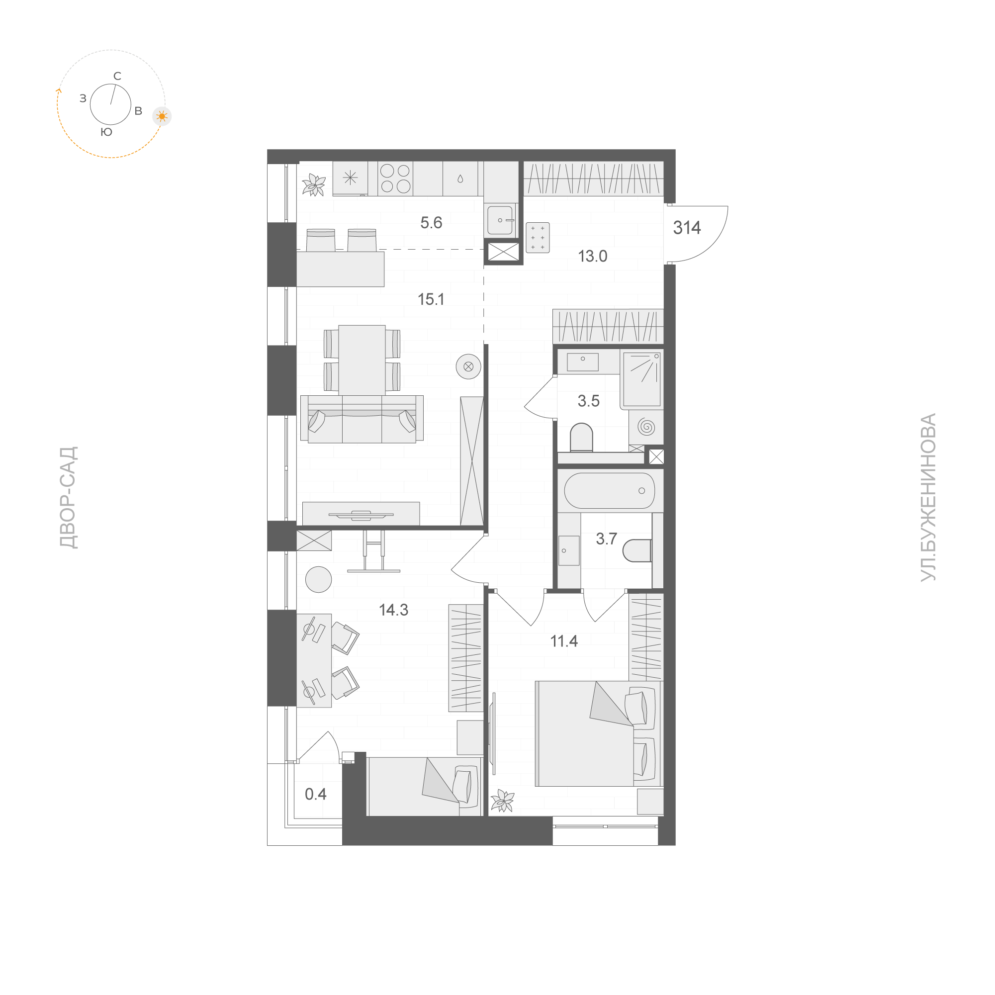 Студия 66 м2 в ЖК Artel / Электрозаводская, 60 / Candles корпус null этаж 3