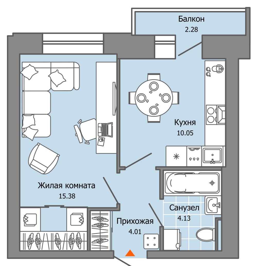 1-комнатная 34 м2 в ЖК Камаполис корпус null этаж 8