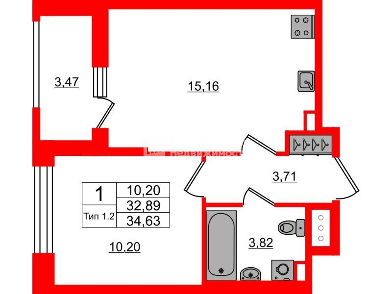 1-комнатная 32 м2 в ЖК Setl Ривьера корпус null этаж 10