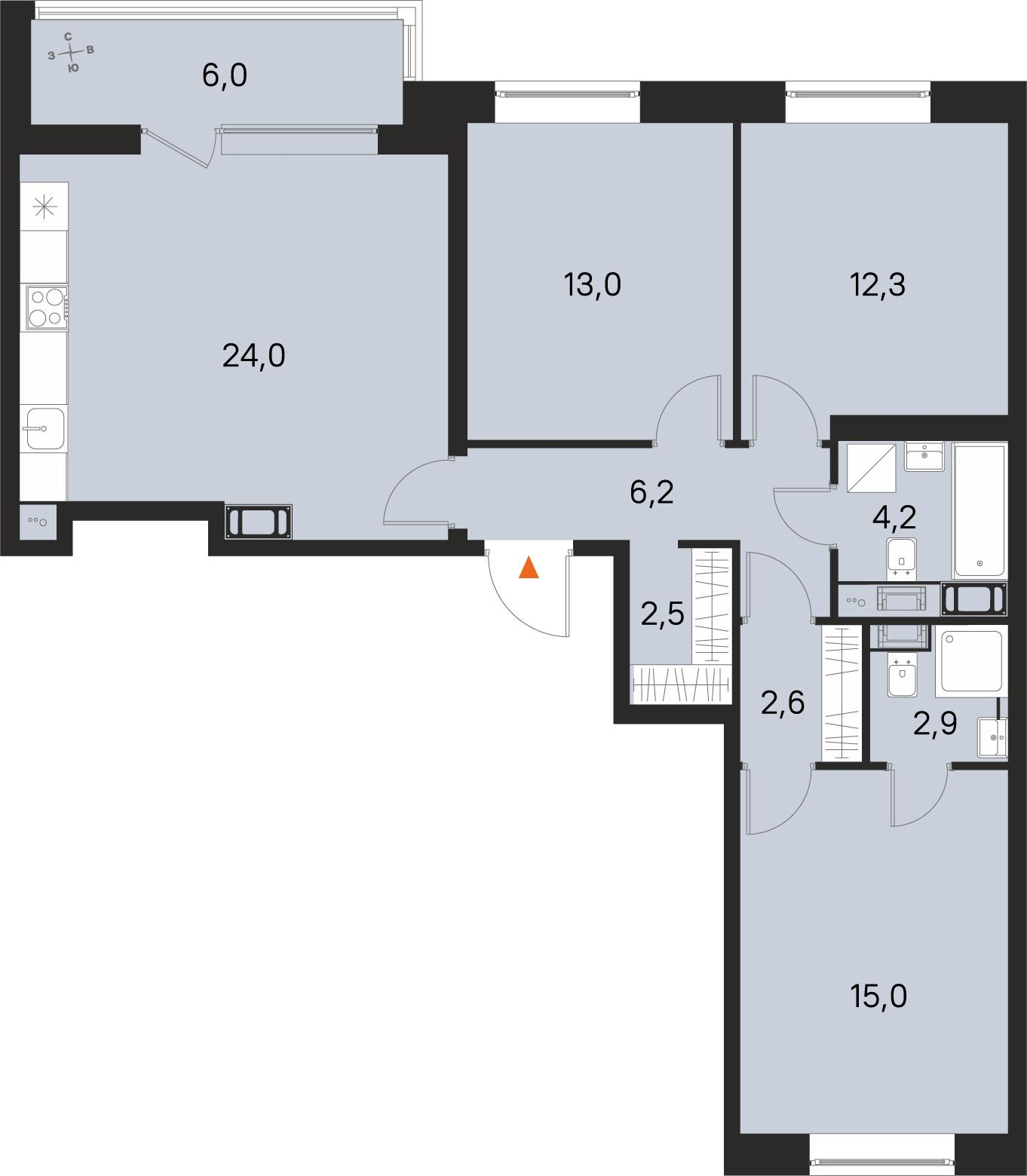 3-комнатная 85 м2 в ЖК М36 корпус null этаж 10