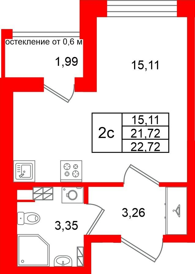 Студия 21 м2 в ЖК Универ Сити корпус null этаж 4
