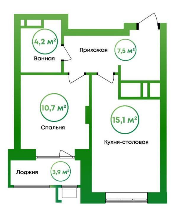 1-комнатная 38.3 м2 в ЖК undefined корпус null этаж 7