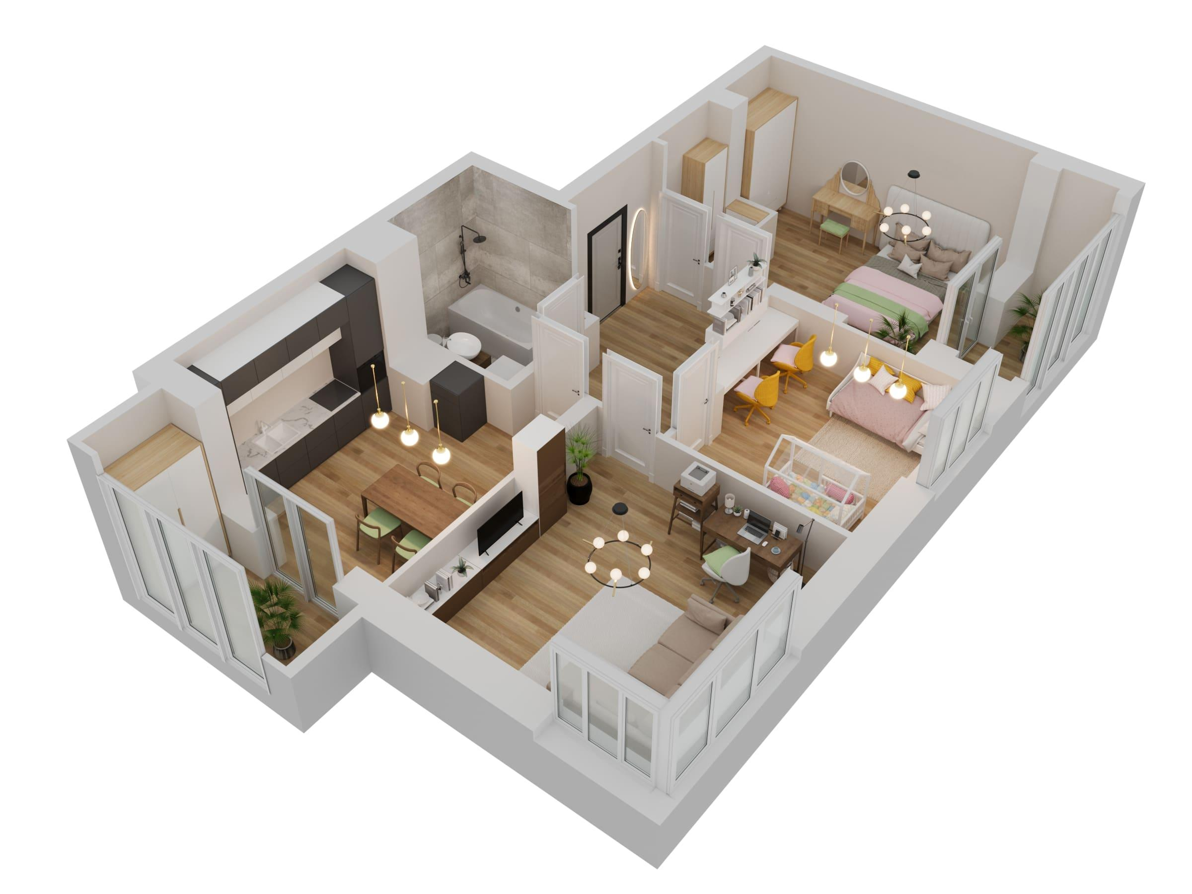 3-комнатная 79 м2 в ЖК Мечта корпус null этаж 15