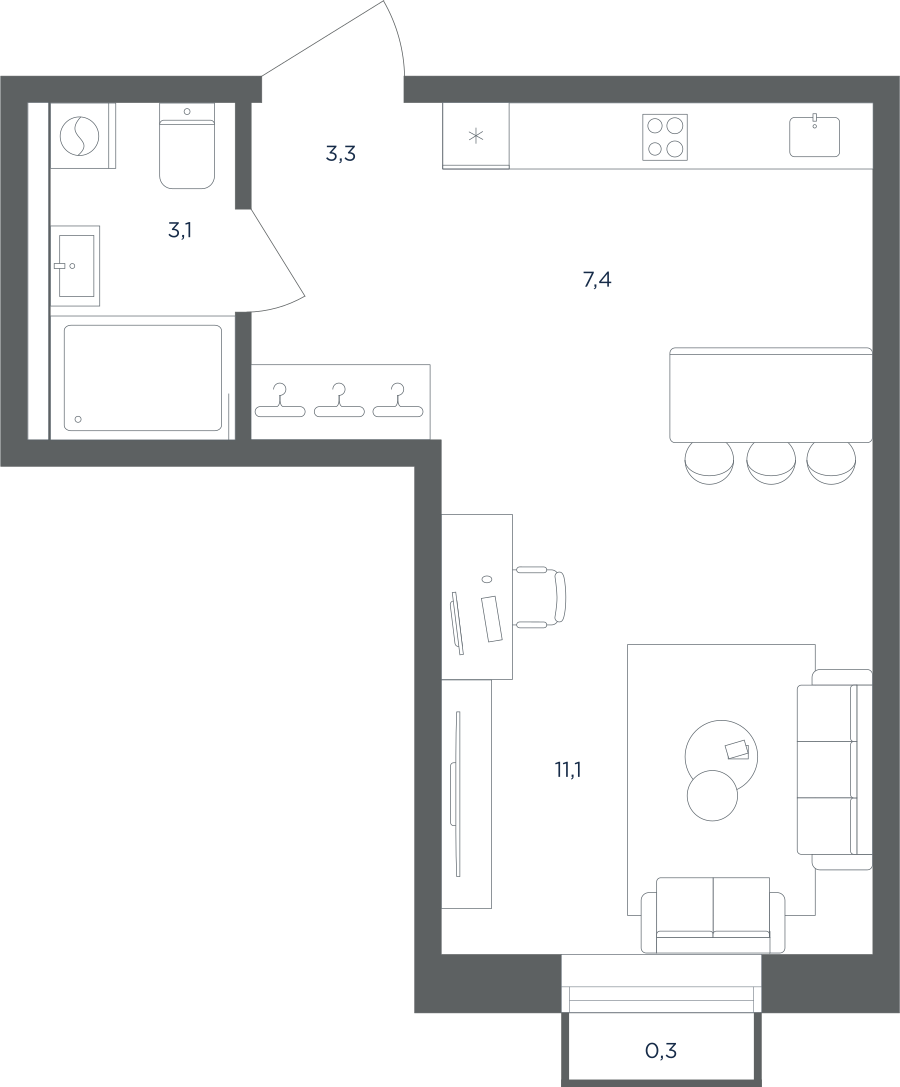 1-комнатная 25 м2 в ЖК Равновесие корпус null этаж 3