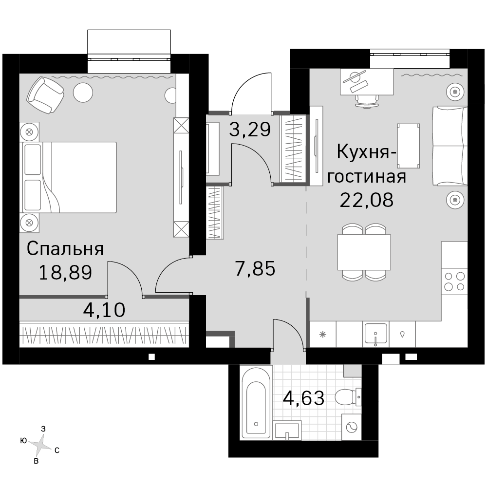 2-комнатная 60 м2 в ЖК Жаворонки Клаб корпус null этаж 1
