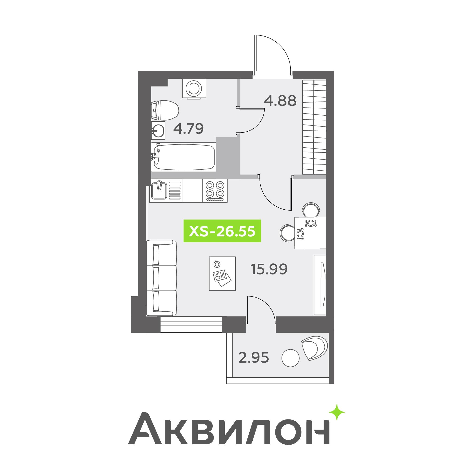 Студия 27 м2 в ЖК Аквилон All in 3.0 корпус null этаж 12