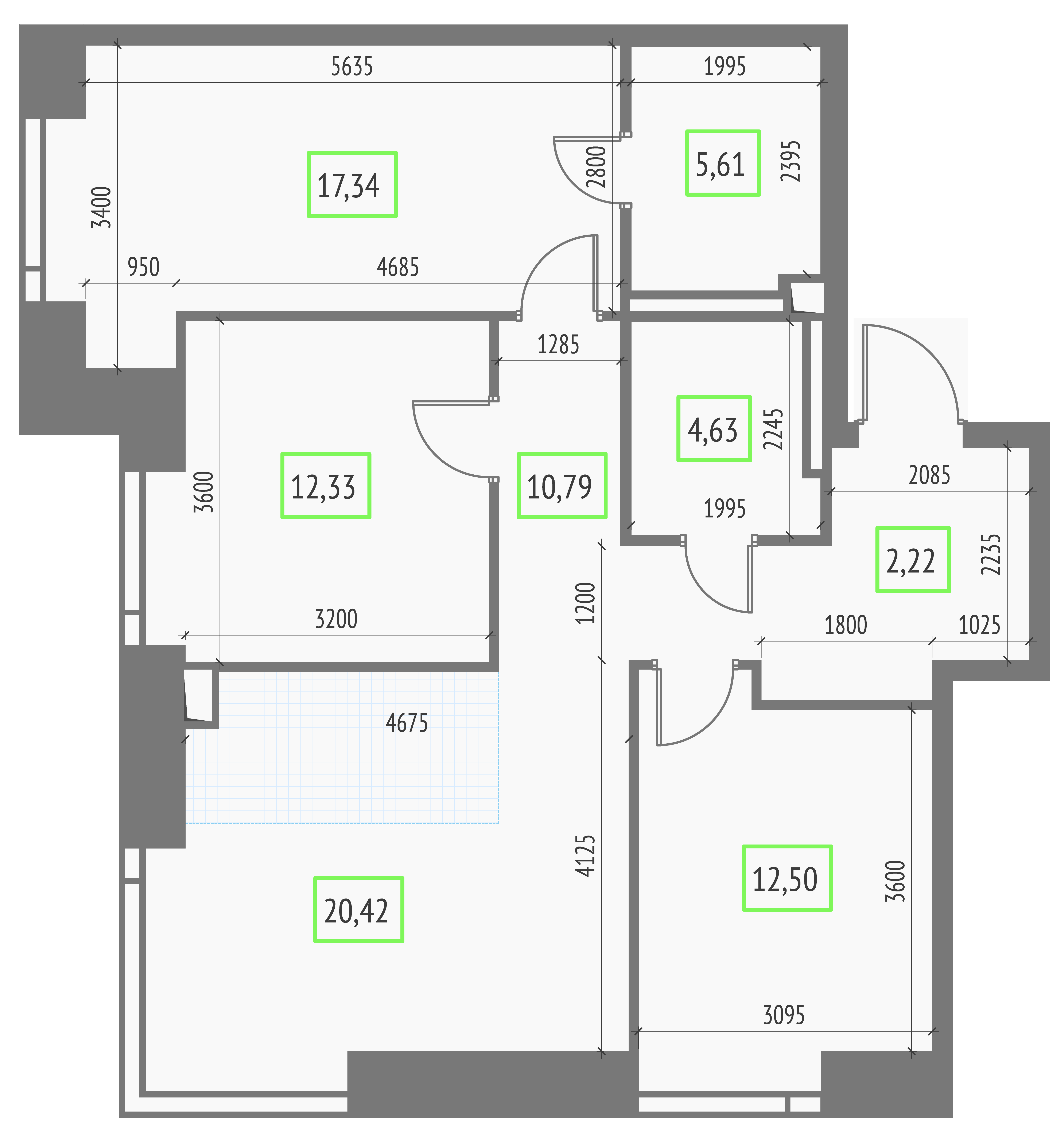 3-комнатная 85 м2 в ЖК Апсайд Тауэрс корпус null этаж 6