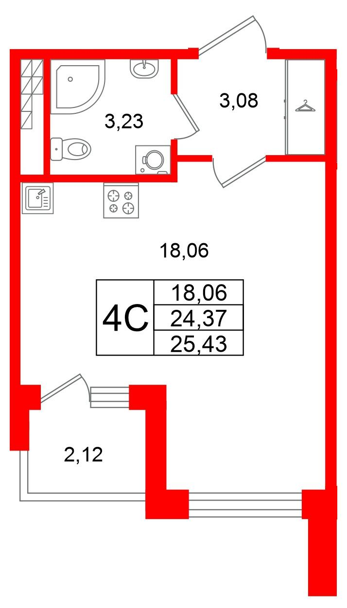 Студия 24 м2 в ЖК Univer City корпус null этаж 4
