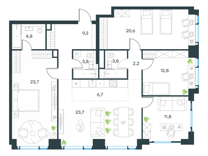 5-комнатная 124 м2 в ЖК Level Мичуринский корпус null этаж 47