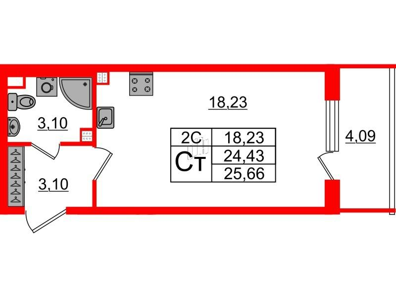 Студия 24 м2 в ЖК Парадный ансамбль корпус null этаж 3