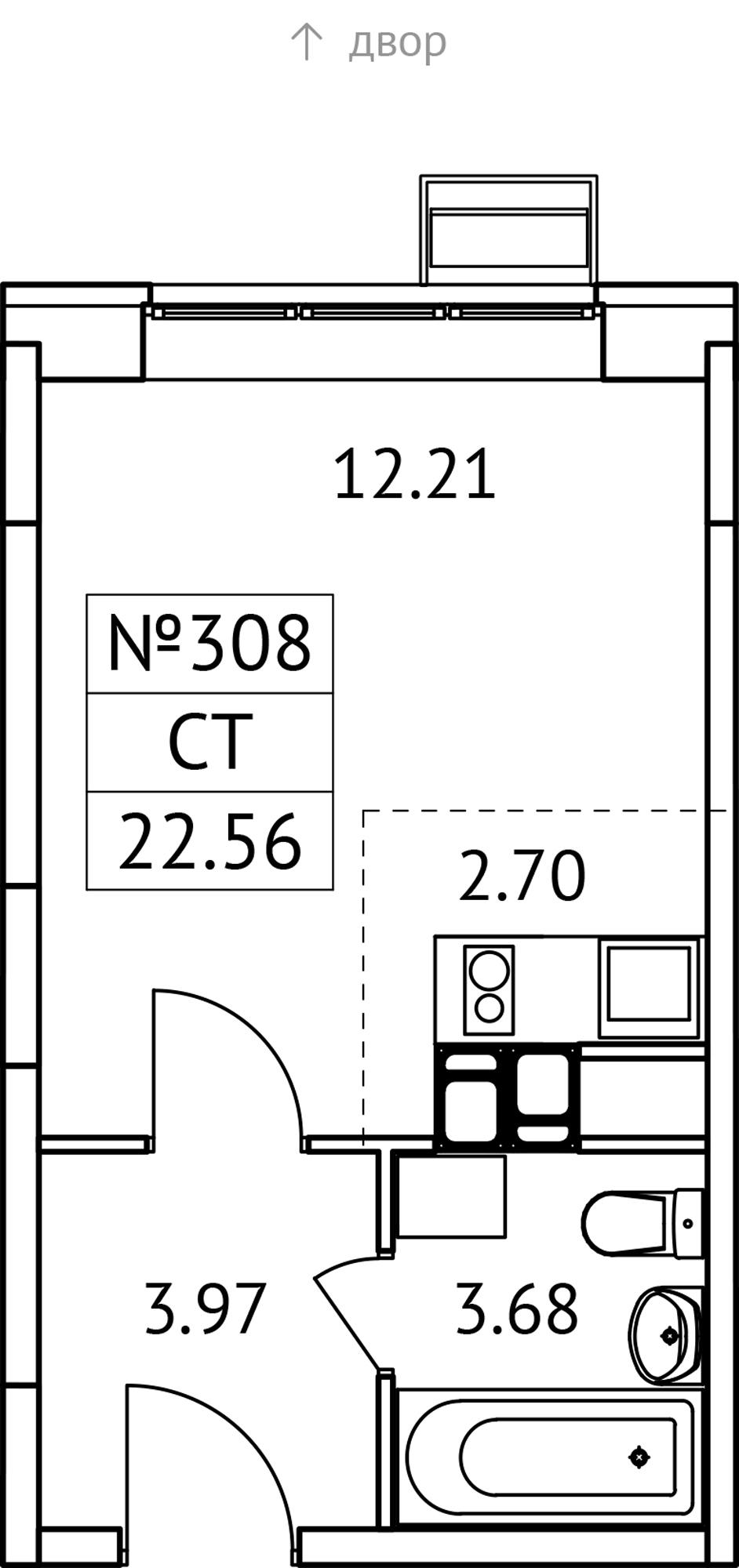 Студия 22 м2 в ЖК Новотомилино корпус null этаж 7