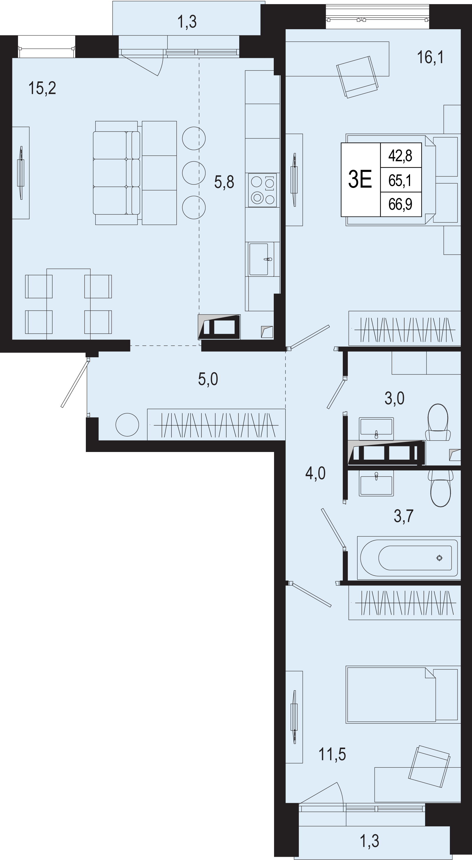 3-комнатная 65 м2 в ЖК Новая Щербинка корпус null этаж 8