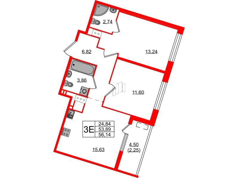 2-комнатная 56 м2 в ЖК N8 корпус null этаж 9