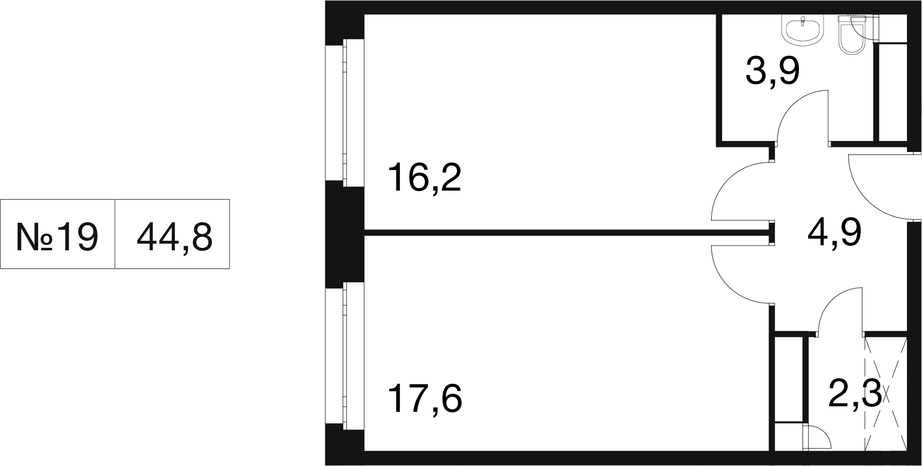 1-комнатная 44 м2 в ЖК Идеал корпус null этаж 2