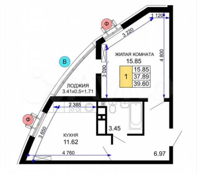 1-комнатная 39.6 м2 в ЖК undefined корпус null этаж 8